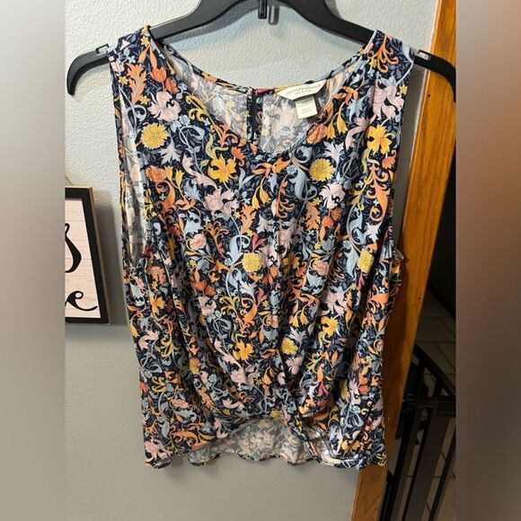 Christopher & Banks Tie Not Front Sleevless Blouse Multi ColorFloral Petite XL - Picture 1 of 10